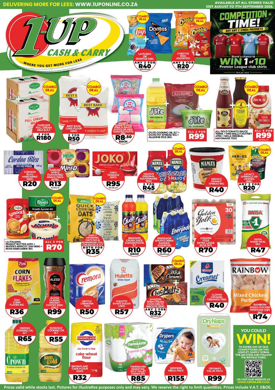 1UP Cash and Carry : Specials (21 August - 07 September 2026)